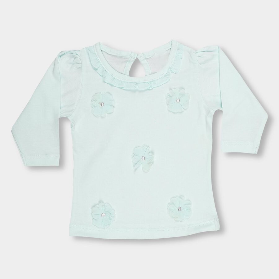 Infants Light Pastel Green Cotton Round Neck Romantic T-Shirt, Light Green, large image number null
