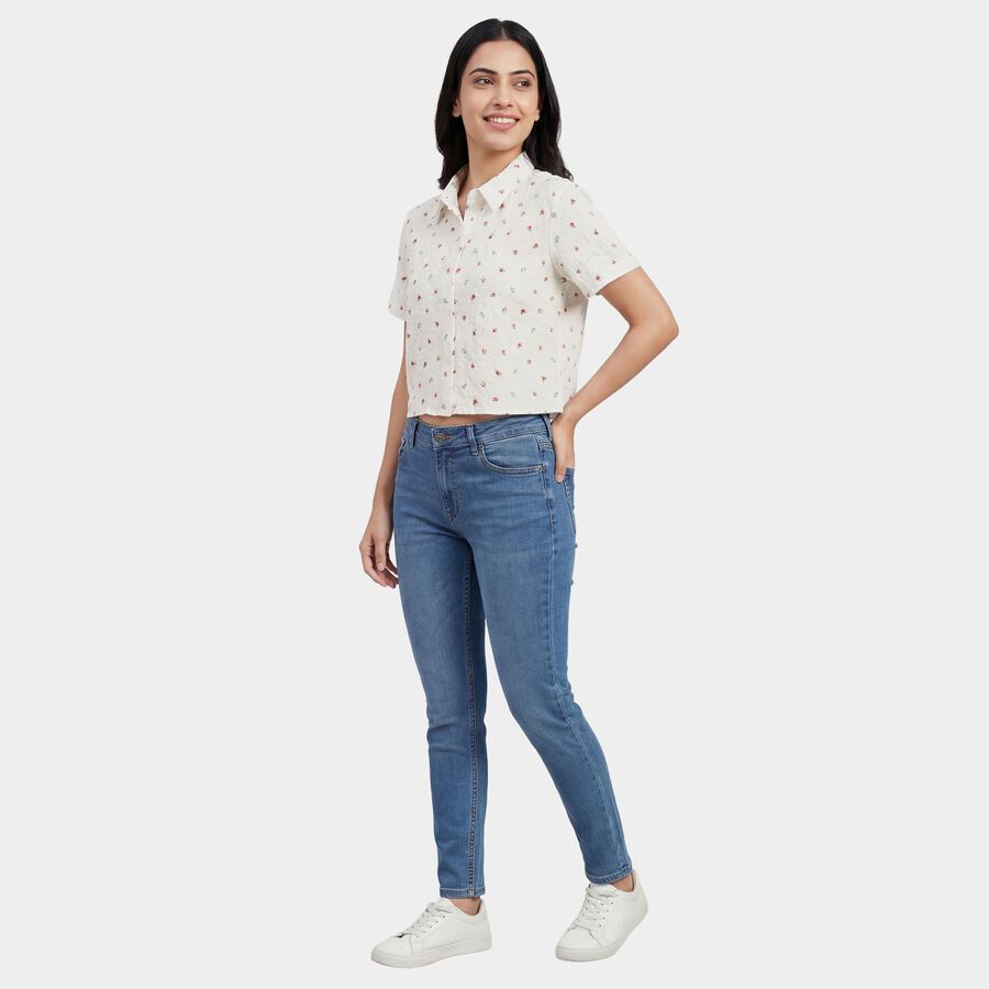 Women's White Classic Collar Tie-Front Casual Shirt, White, large