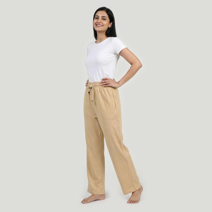 Women's Beige Regular Fit Solid Pyjama, गहरा पीला, large