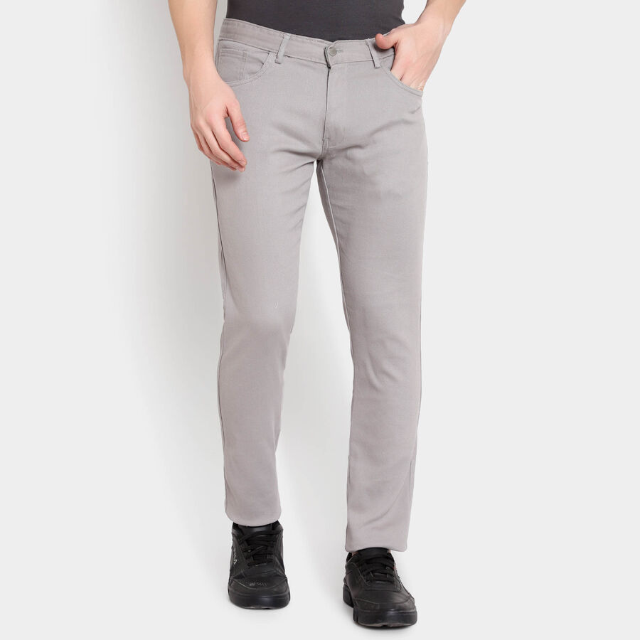 Solid 5 Pocket Casual Trousers, Light Grey, large image number null