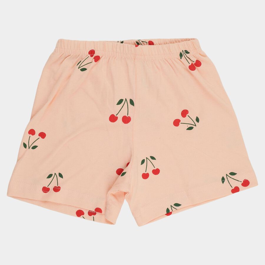 Girls' Light Pink Regular Fit Cherry Printed Shorts, Light Pink, large