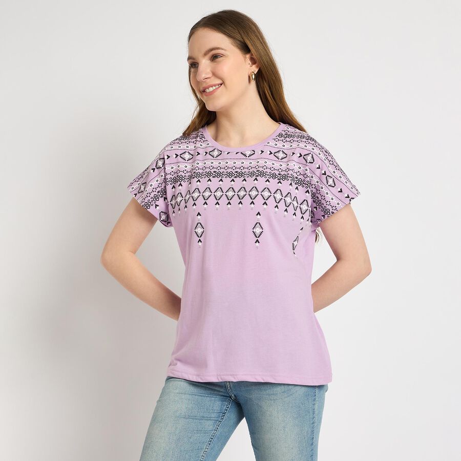 Ladies' Round Neck T-Shirt , लाइलेक, large