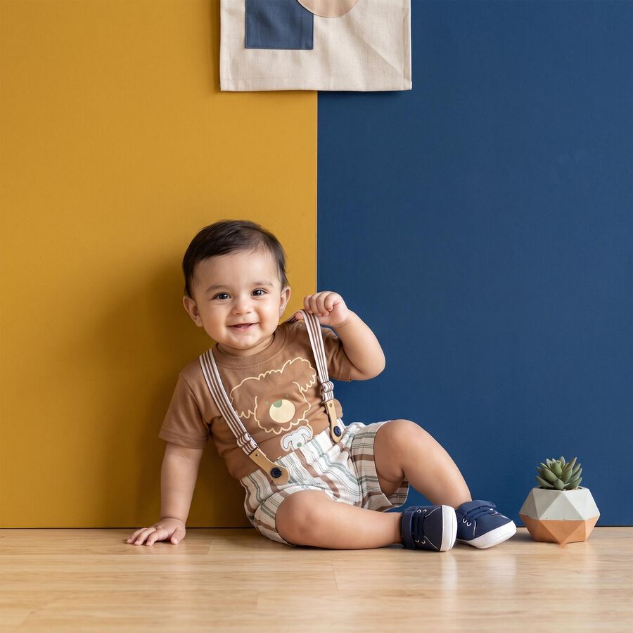 Infants' Beige Cotton Round Neck Graphic Print Baba Suit, Beige, large