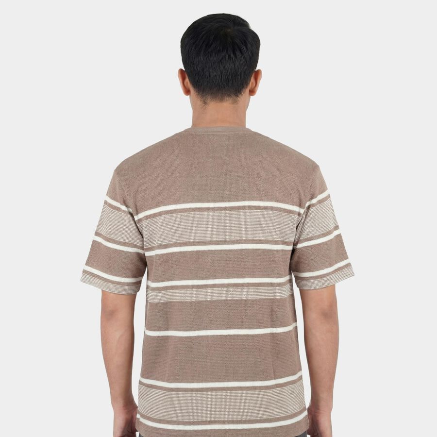 Men's Brown Round Neck Casual T-Shirt, Brown, large