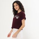 Women's Deep Wine Cotton Round Neck Casual T-Shirt, Wine, small