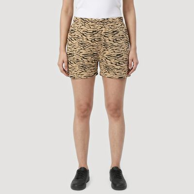 Women's Beige Regular Fit Animal Print Shorts