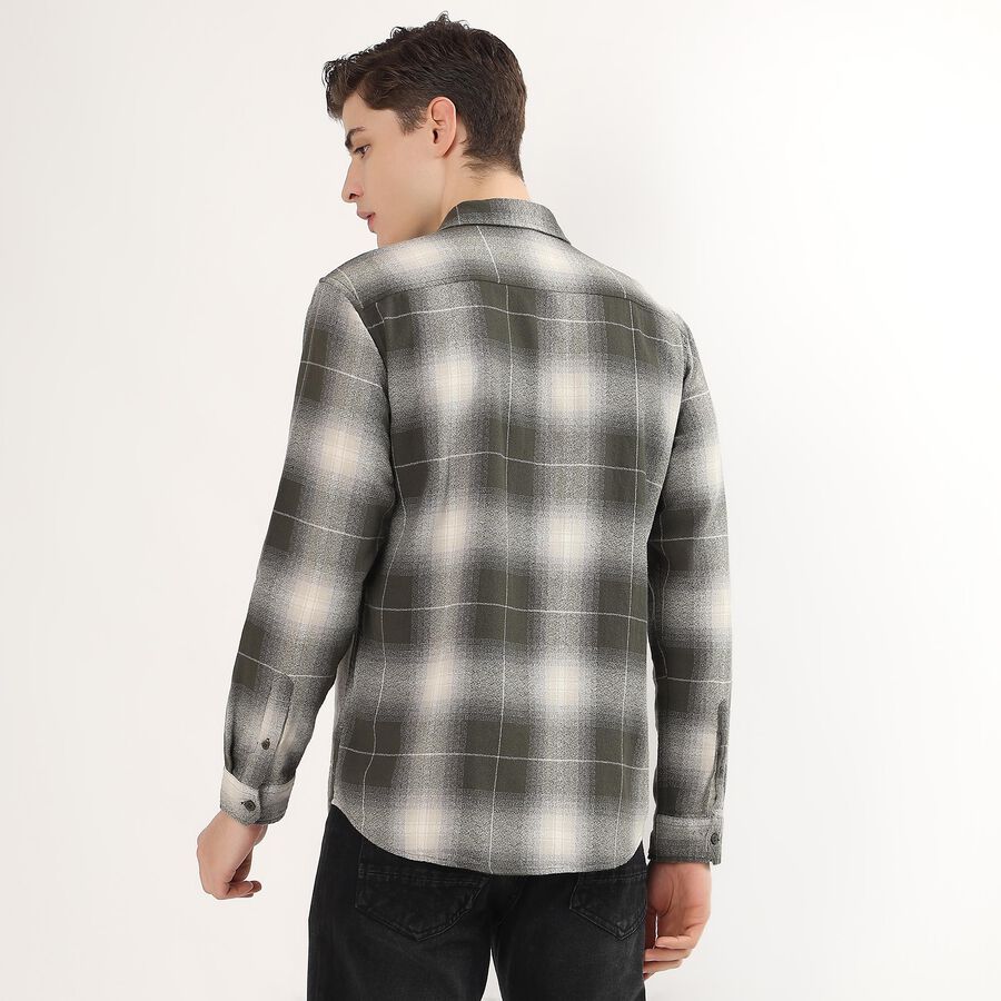 Men's Muted Olive Green Cotton Full Sleeve Spread Collar Casual Shirt, Olive, large