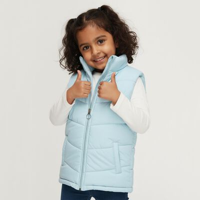 Girls' Light Blue High Neck Sleeveless Jacket