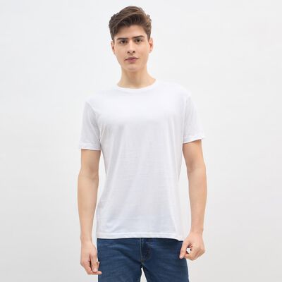 Men's Snow White Round Neck Casual T-Shirt