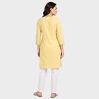 Women's Yellow V-Neck Embroidered Kurta, Yellow, small