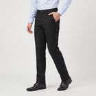 Men's Black Slim Fit Flat-Front Formal Trousers, Black, small