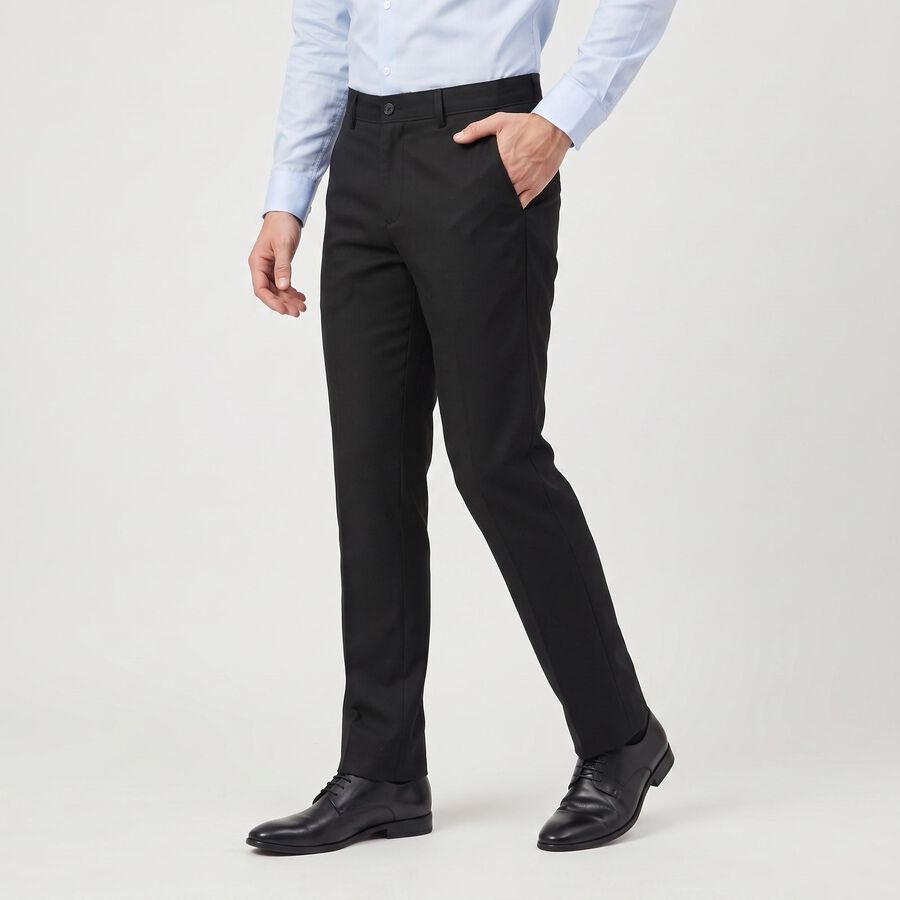 Men's Black Slim Fit Flat-Front Formal Trousers, Black, large