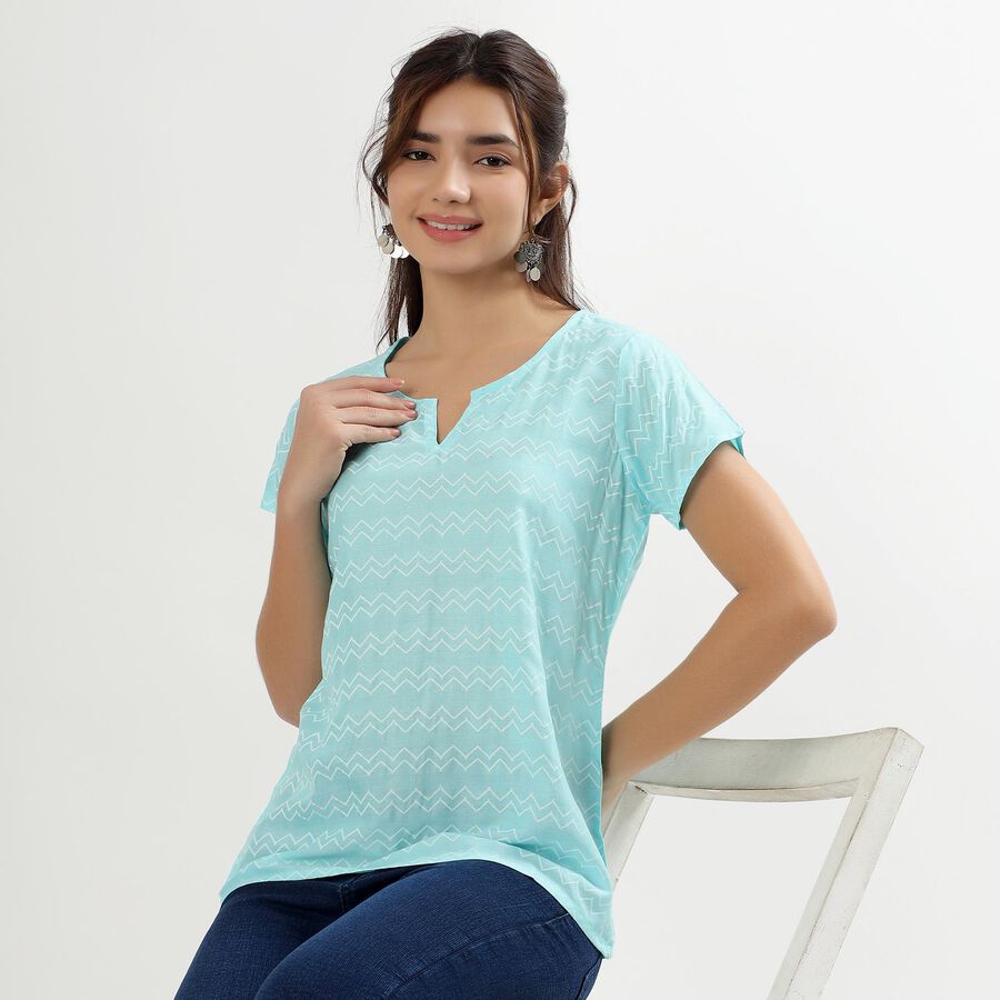 Women's Light Aqua Blue Notch Neck Printed Kurti, Aqua, large image number null