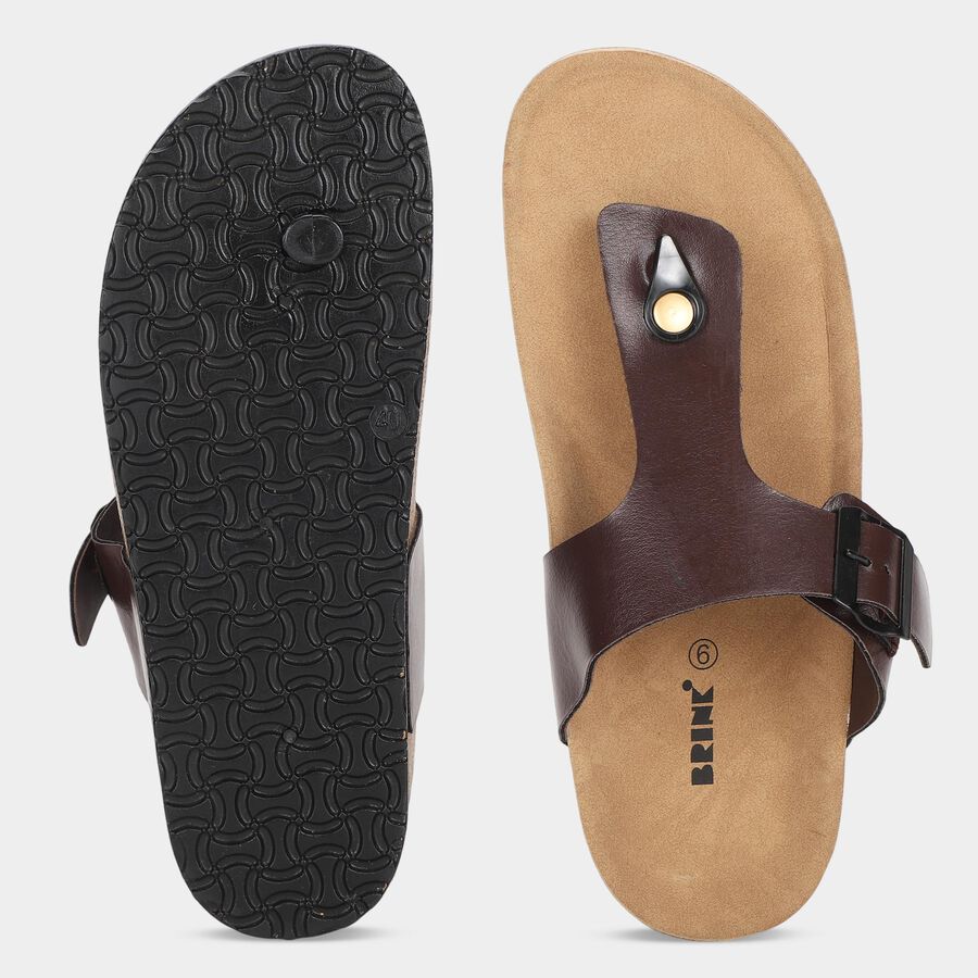 Men's Tan Buckle Strap Thong Sandals, टैन, large