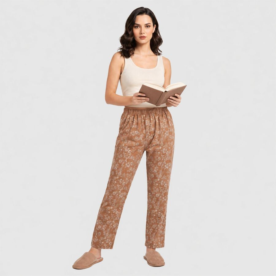 Women's Brown Straight Fit Floral Printed Lounge Pyjama, Brown, large