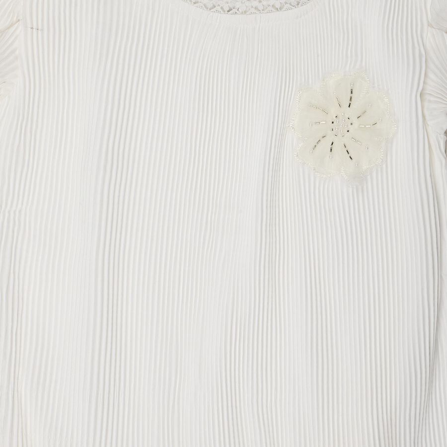 Girls White Round Neck Regular T-Shirt, सफ़ेद, large