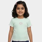 Girls' Mint Green Cotton Round Neck Casual T-Shirt, Light Green, small