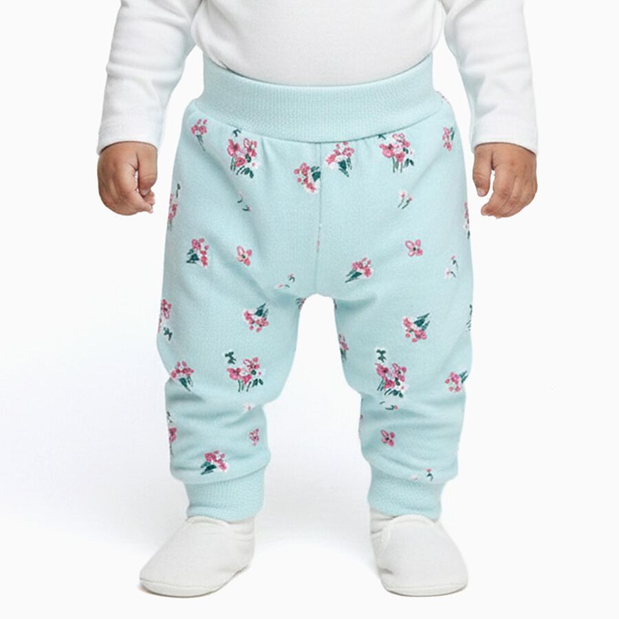 Infants Light Aqua Blue Floral Printed Cotton Pyjama, Light Green, large