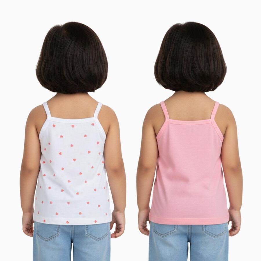 Girls' Pink and White Cotton Square Neck Sleeveless Vest, Pink, large image number null