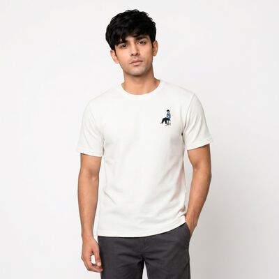Men's White Round Neck Regular T-Shirt