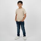Boys Light Beige Crew Neck Casual T-Shirt, गहरा पीला, small image number null