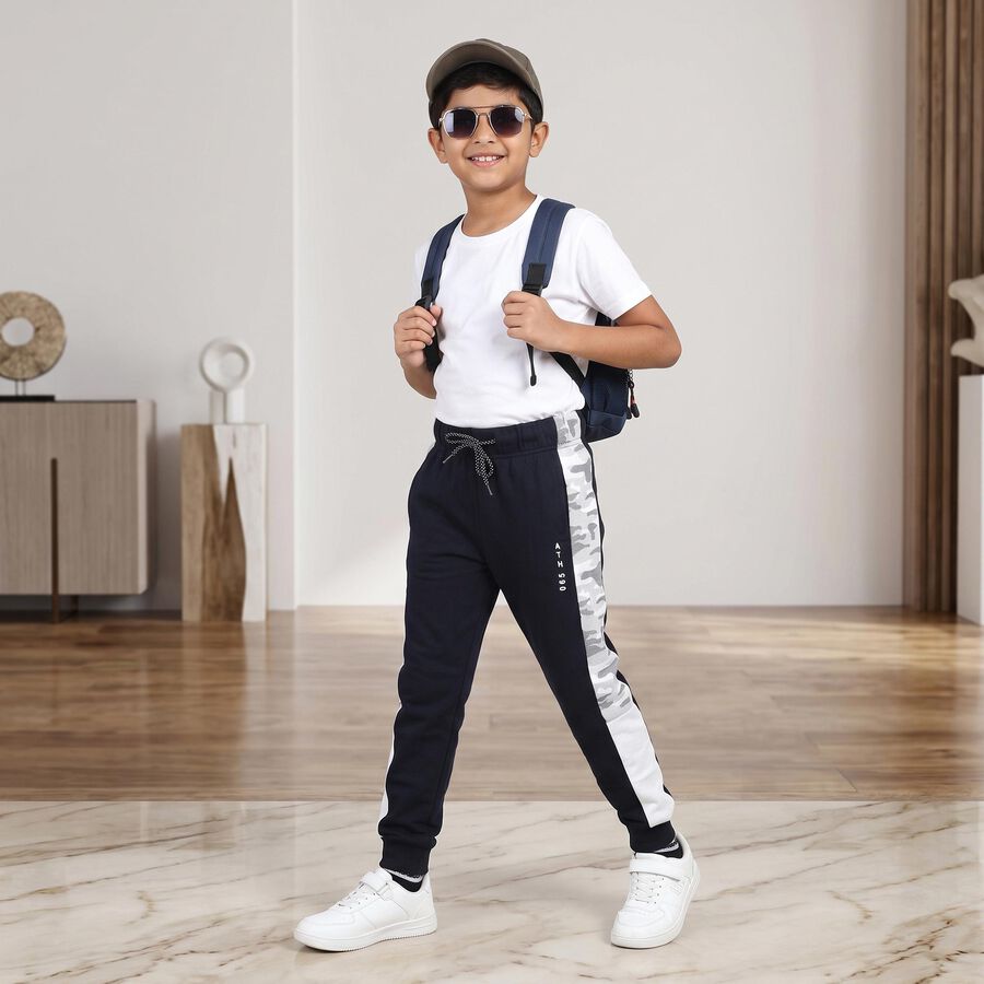 Boys' Navy Blue Jogger Fit Camo Side Panel Pyjama, Navy Blue, large