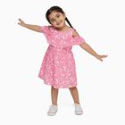 Girls' Bright Pink Butterfly Print Cold-Shoulder A-Line Frock, Pink, small image number null