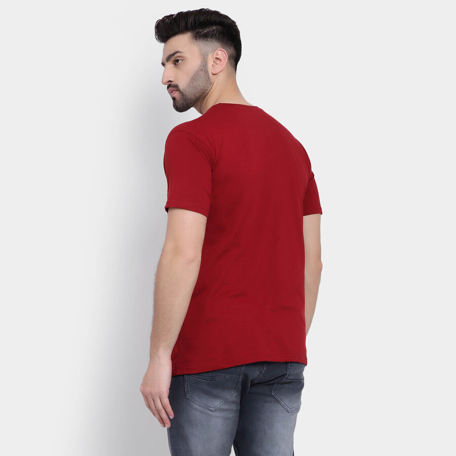 Cotton Solid Round Neck T-Shirt, Maroon, large image number null