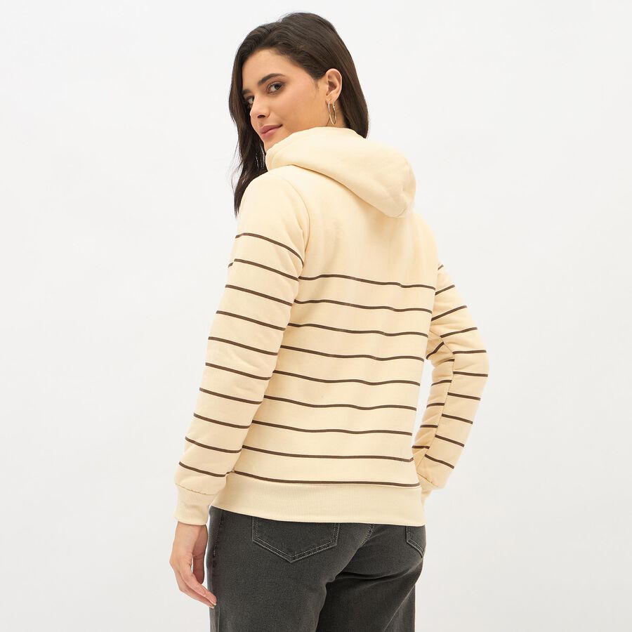 Women's Soft Beige Hooded Neck Casual Sweatshirt, ऑफ व्हाइट, large image number null