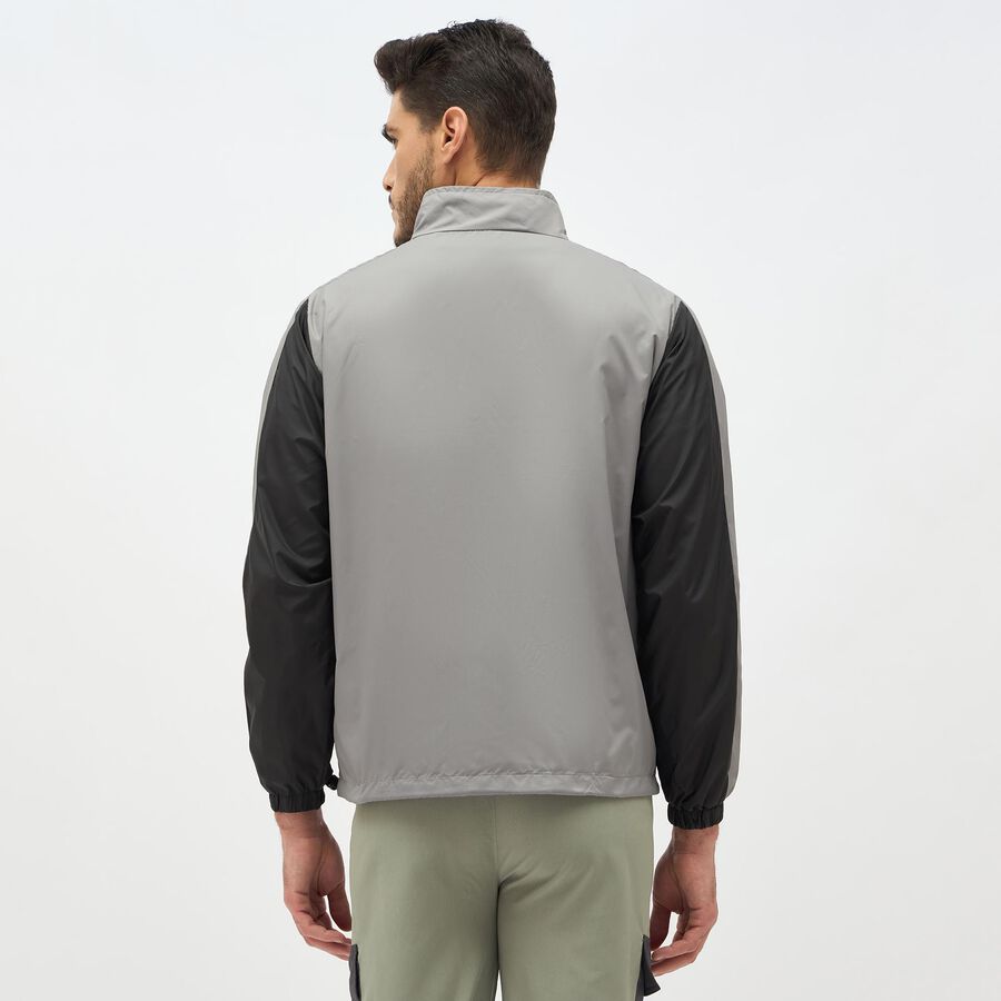 Men's Dark Grey and Black High Neck Athleisure Jacket, Dark Grey, large image number null