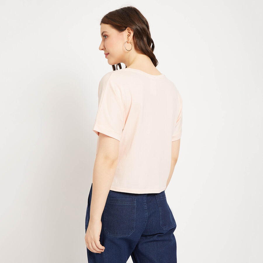 Cotton Round Neck T-Shirt, पीच, large image number null