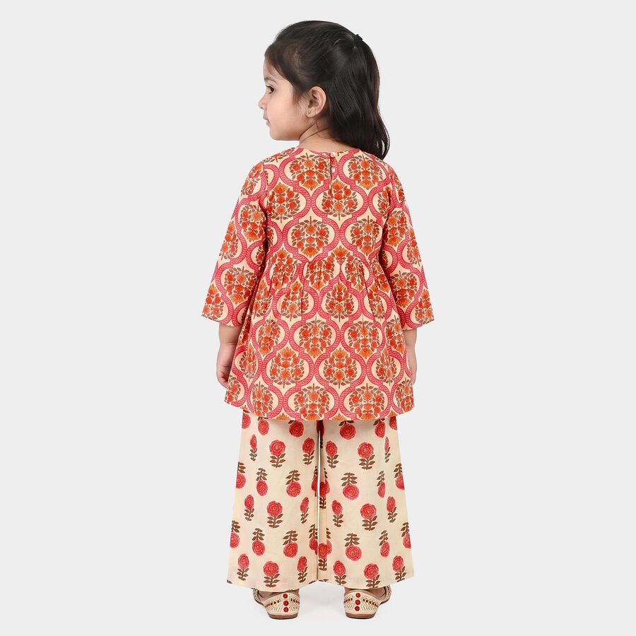 Girls Beige Round Neck Fusion Set Upper and Bottom Set, Beige, large