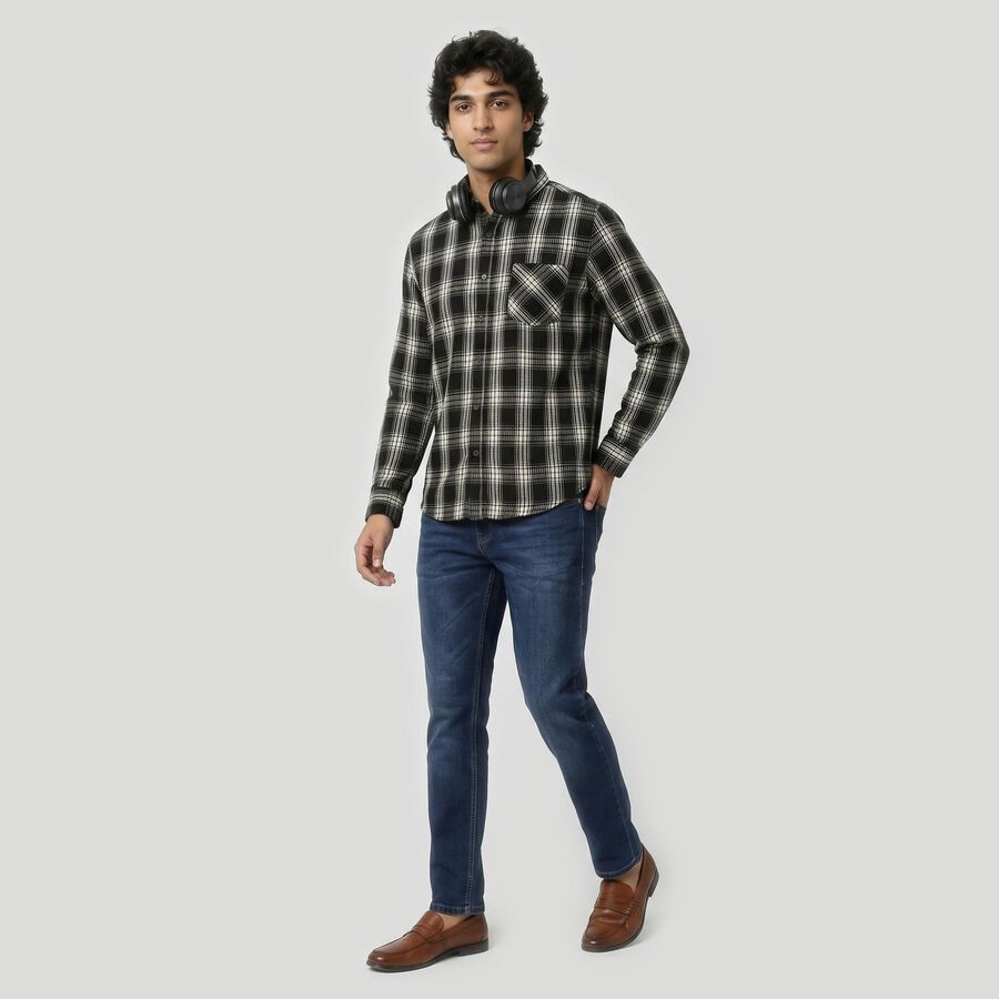 Men's Black Cotton Long Sleeve Collar Regular Fit Casual Shirt, काला, large