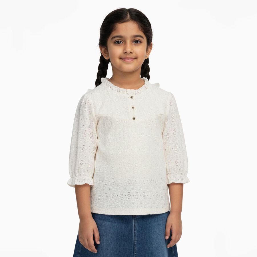 Girls' Off-White Round Neck Romantic T-Shirt, ऑफ व्हाइट, large