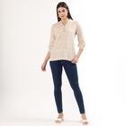 Women's Light Beige Round Neck Solid Kurti, Beige, small