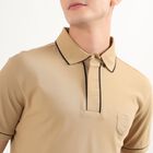 Men's Muted Beige Polo Neck Classic T-Shirt, Beige, small