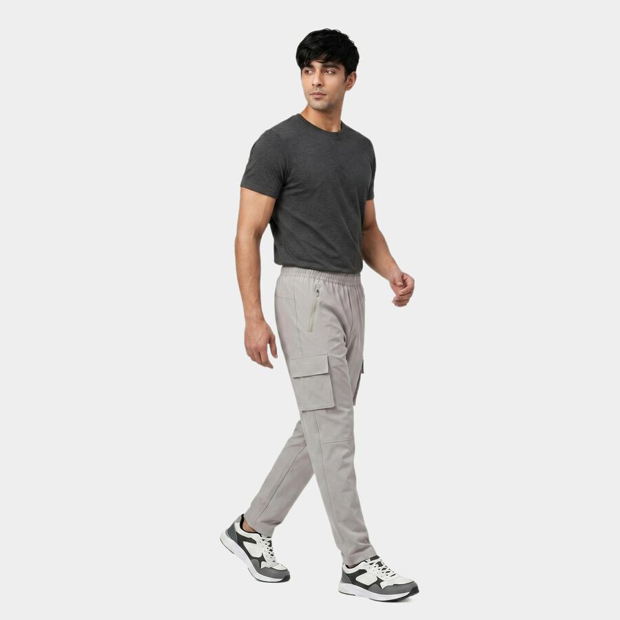 Men's Grey Regular Fit Cargo Track Pants, हल्का ग्रे, large