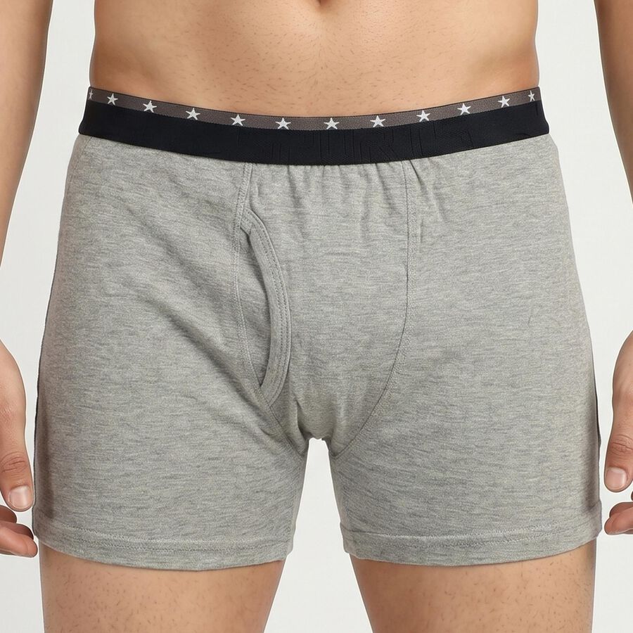 Men's Mid Grey Regular Fit Solid Trunks, मिश्रित मध्यम ग्रे, large