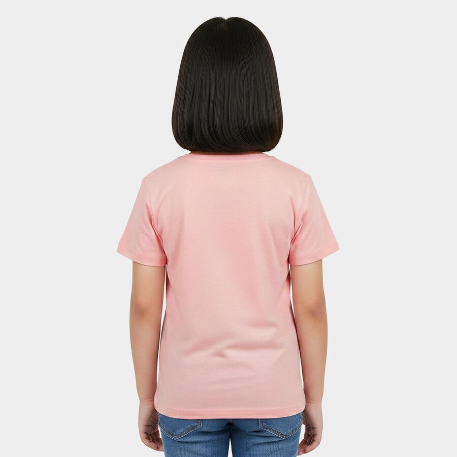 Girls Pink Round Neck Regular T-Shirt, गुलाबी, large