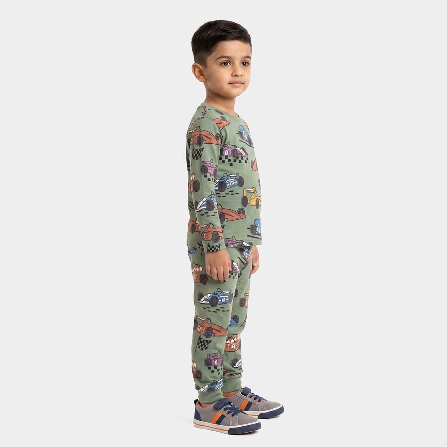 Boys Green Cotton Round Neck Baba Suit, हल्का हरा, large