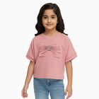 Girls Bright Pink Round Neck Casual T-Shirt, Pink, small