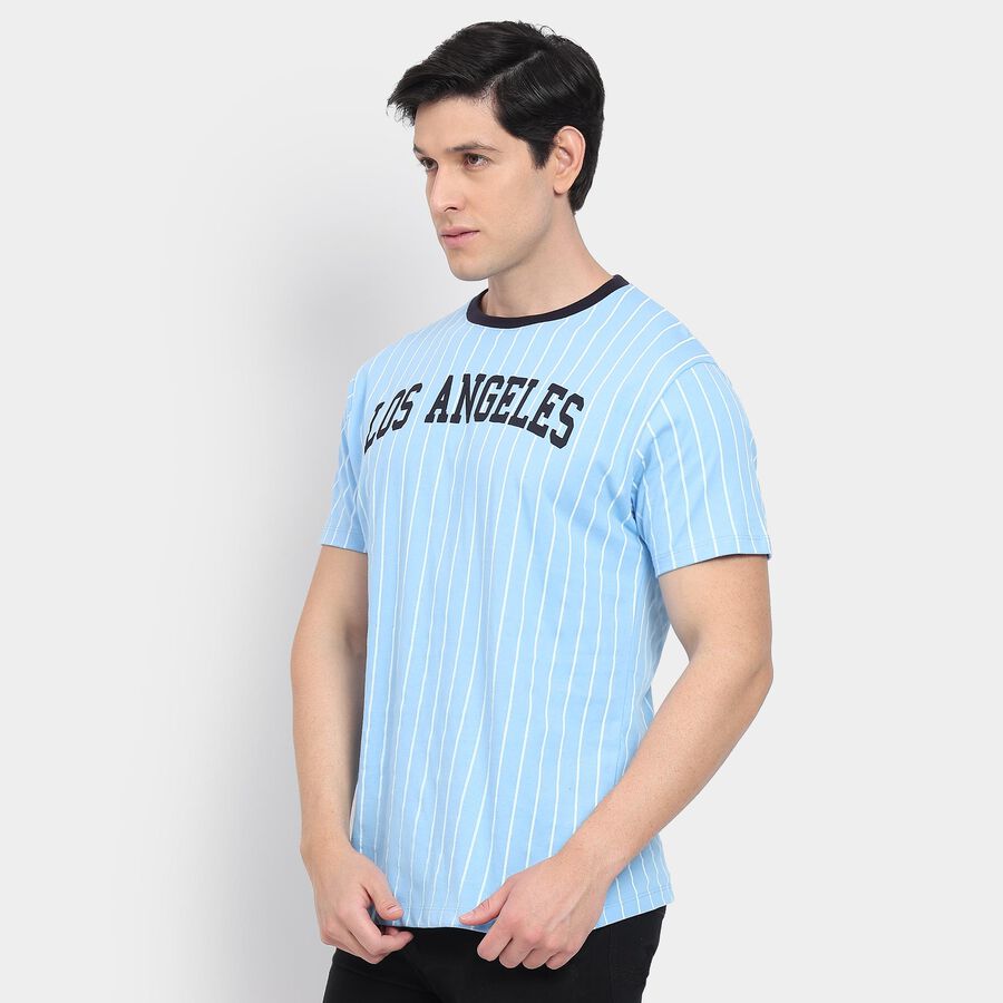 Men's 100% Cotton Round Neck Half Sleeves T-Shirt, Light Blue, large