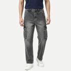 Men's Grey Cargo Fit Washed Jeans, Light Grey, small