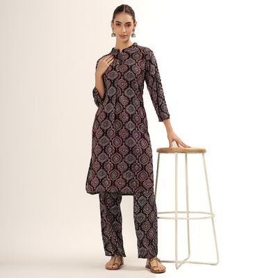 Women's Black Printed Ethnic Set