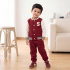 Boys' Red Round Neck Varsity Appliqu&eacute; Baba Suit, Red, small