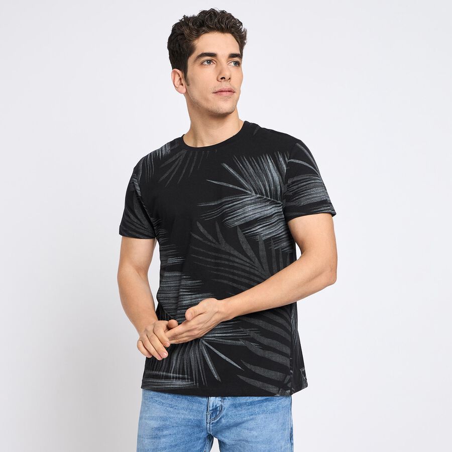 Men's 100% Cotton Round Neck Half Sleeves T-Shirt , काला, large