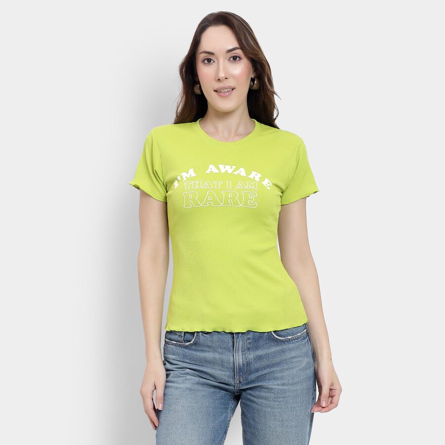 Ladies' Round Neck T-Shirt, Neon Green, large