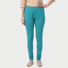 Women's Mid Blue Cotton Blend Stretch Fit Solid Churidar, मध्यम नीला, small
