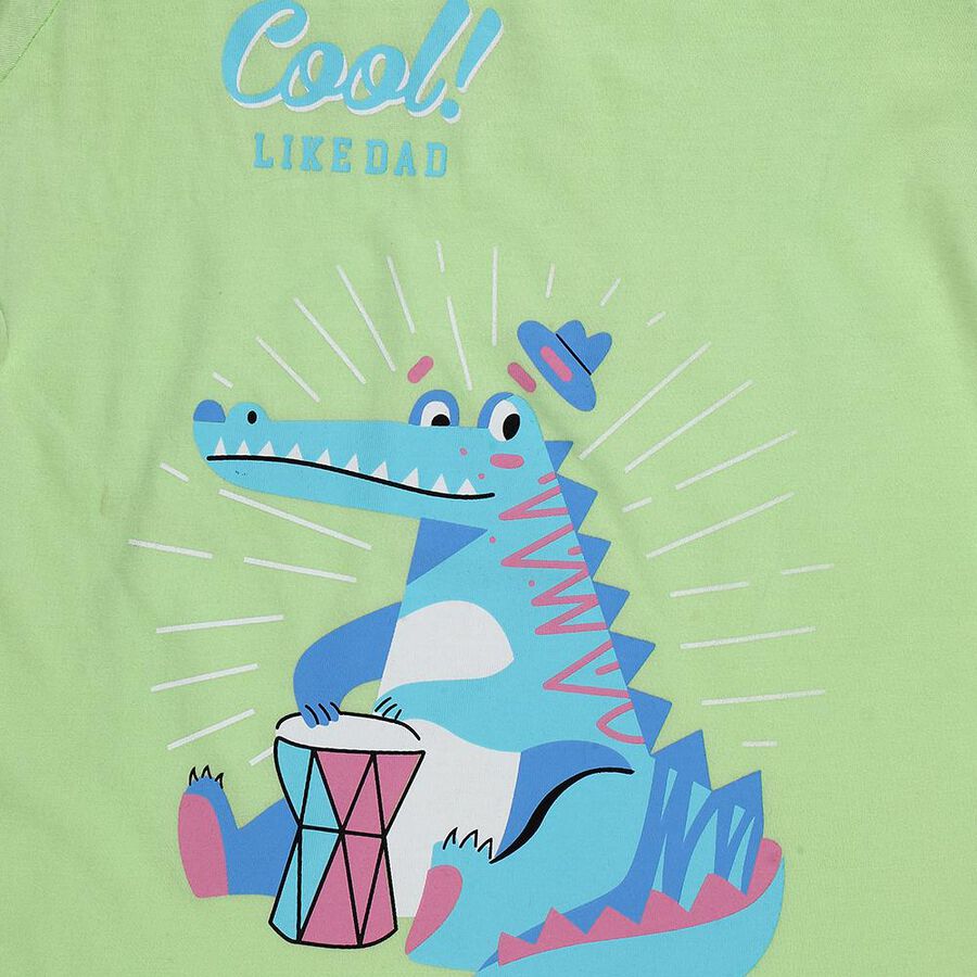 Boys' Mint Green Cotton Round Neck Graphic Printed T-Shirt, Light Green, large