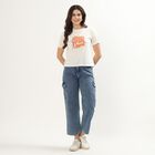 Women's Light Blue Wide-Leg Washed Jeans, मध्यम नीला, small